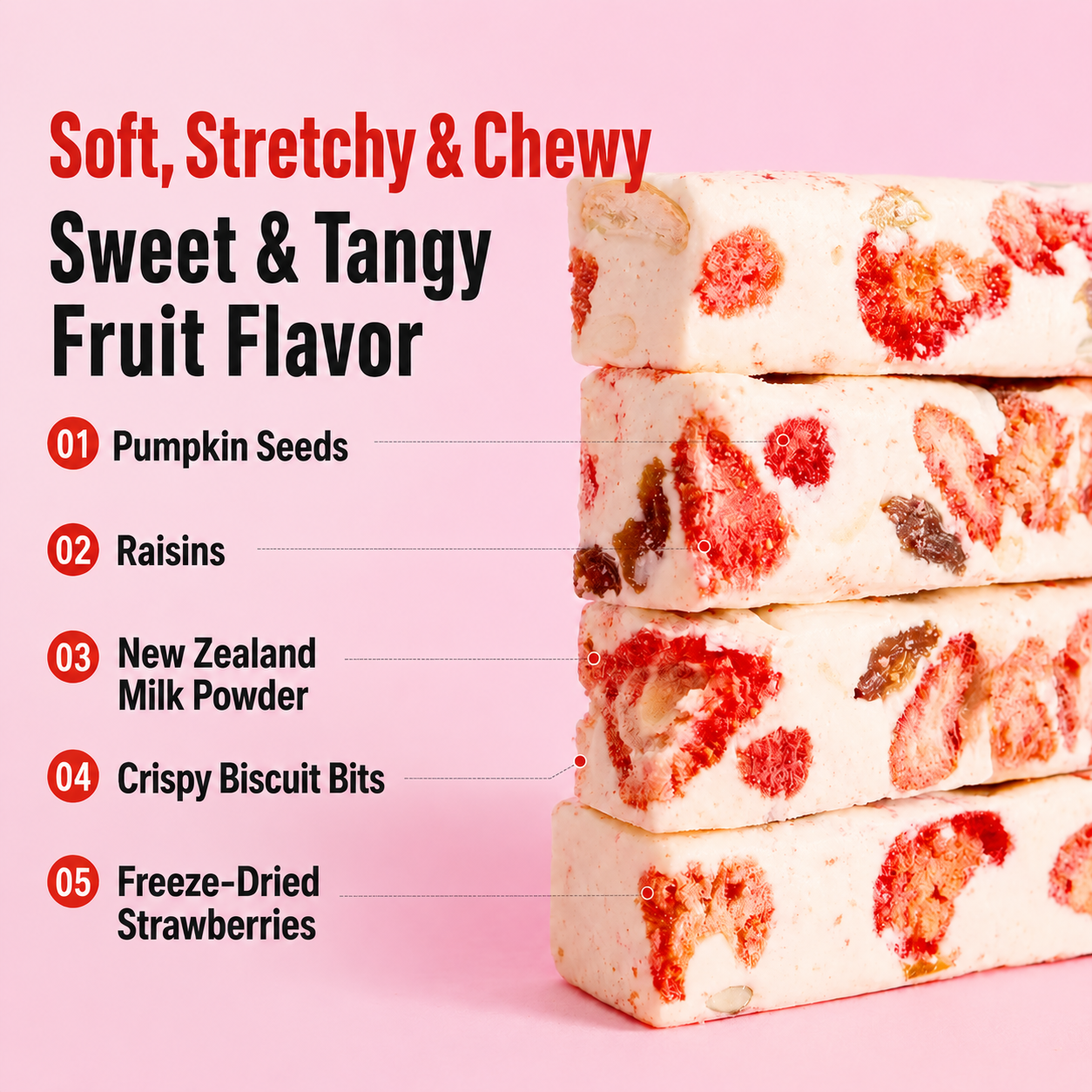 🍓🥛Irresistibly Chewy Strawberry Goat Milk Nougat🍓🍒— Creamy, Fruity & Deliciously Stretchy-ABB8