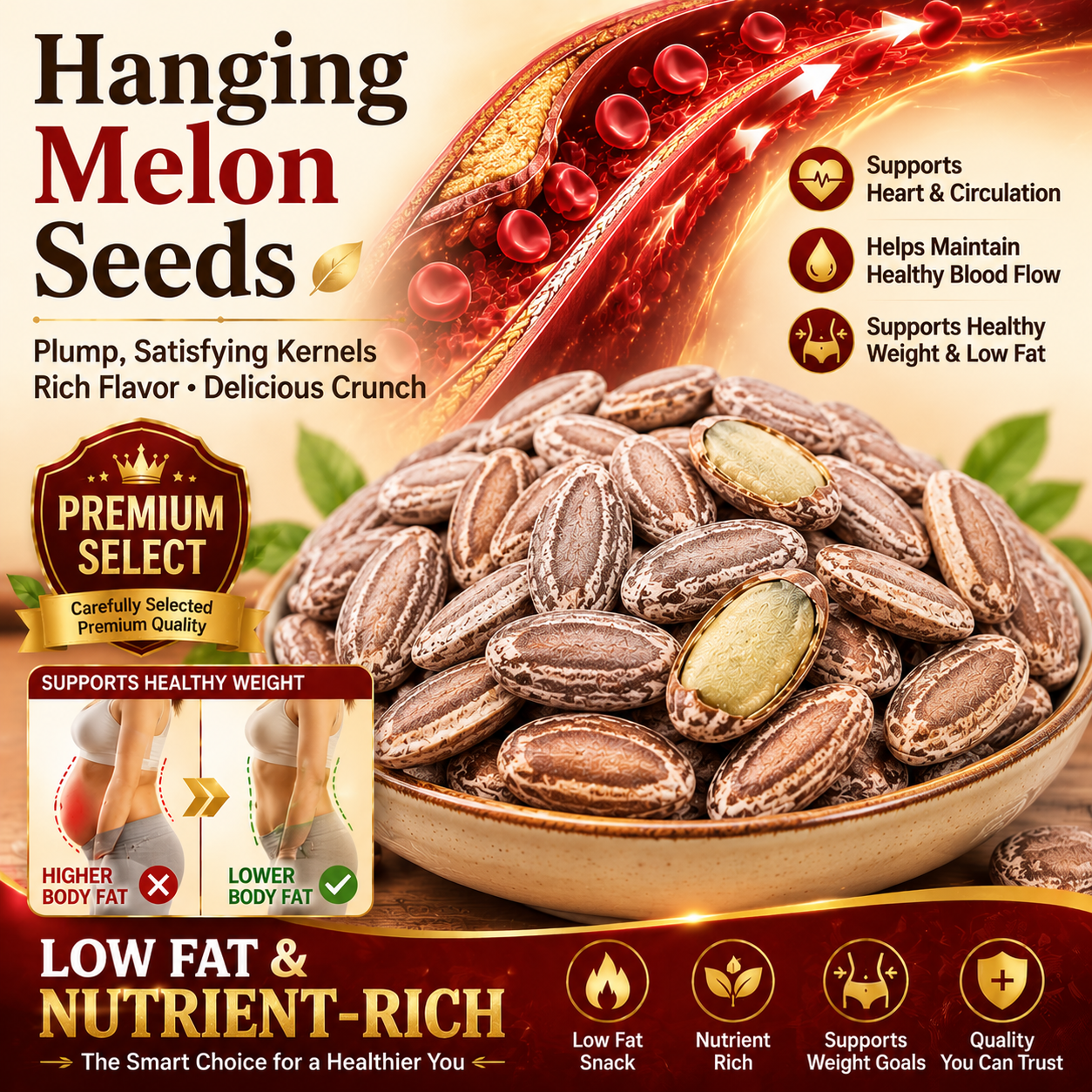 🛒🍐Snack smarter, feel lighter! 💌🥇 Fiber-rich Hanging Melon Seeds help support healthy blood sugar, weight management & comfortable circulation-XA