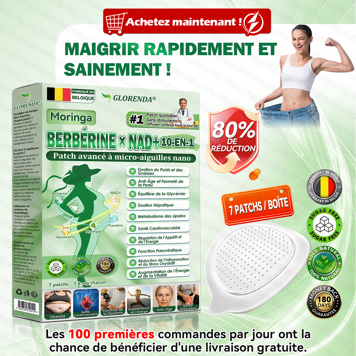 Boutique officielle ❤️‍🔥❤️‍🔥𝐆𝐋𝐎𝐑𝐄𝐍𝐃𝐀® Moringa · Berbérine + NAD+ – Patch Microneedle Nano Avancé 10-en-1 (1×/jour, résultats visibles en 7 jours) | Obésité, relâchement cutané, apnée du sommeil, articulations, etc.-LYJ