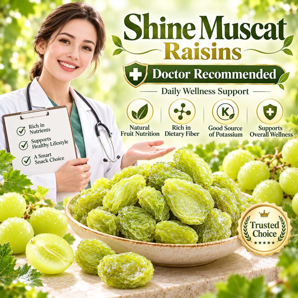 ✅🍇Shine Muscat Raisins – 🌿🍇Premium Dried Grapes, Naturally Sweet & Fragrant-ABB8