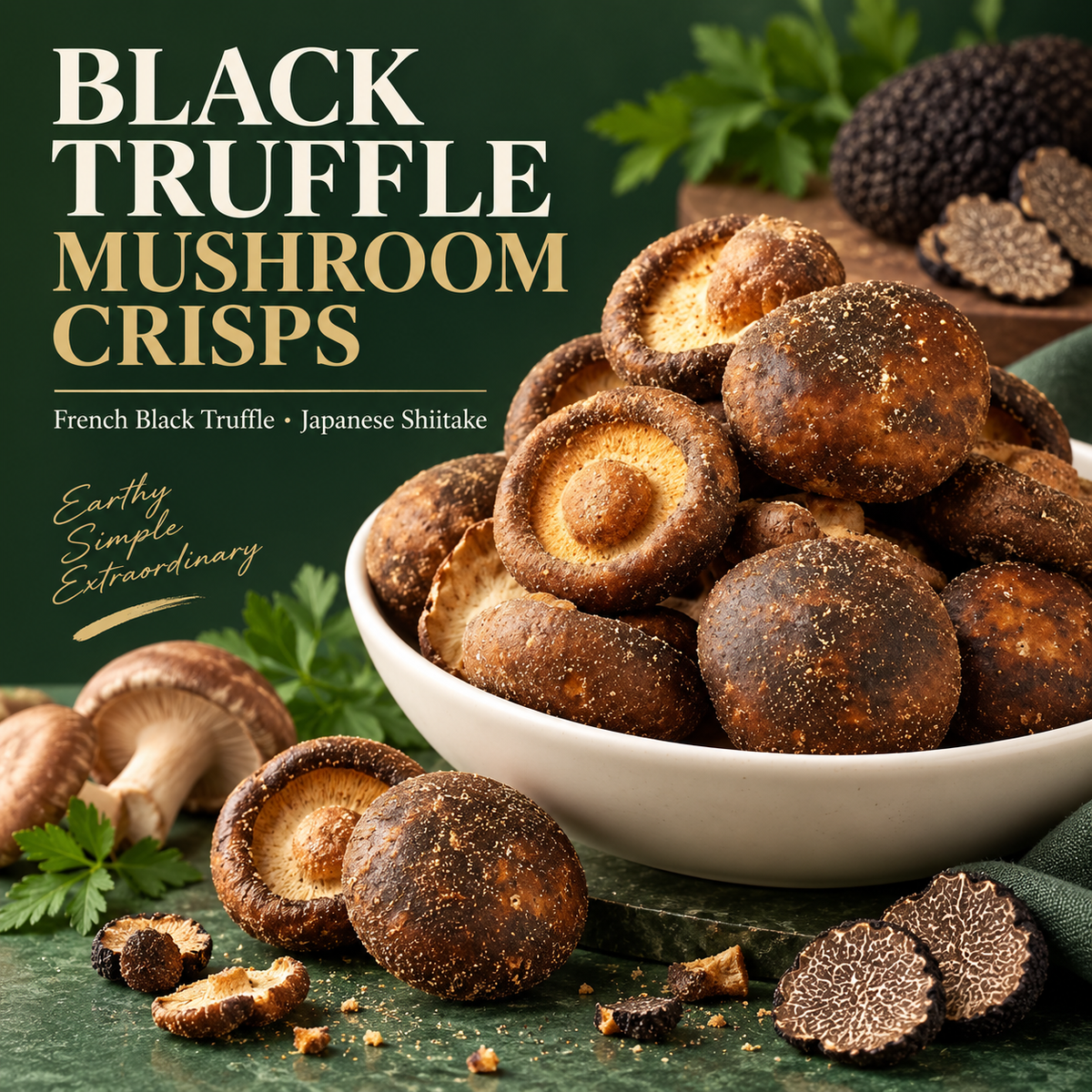 ✅🍄Black Truffle Mushroom Crisps 🎄💛Zero Added Sugar, Zero Artificial Flavors, Zero Preservatives, Zero Trans Fat-ABB8