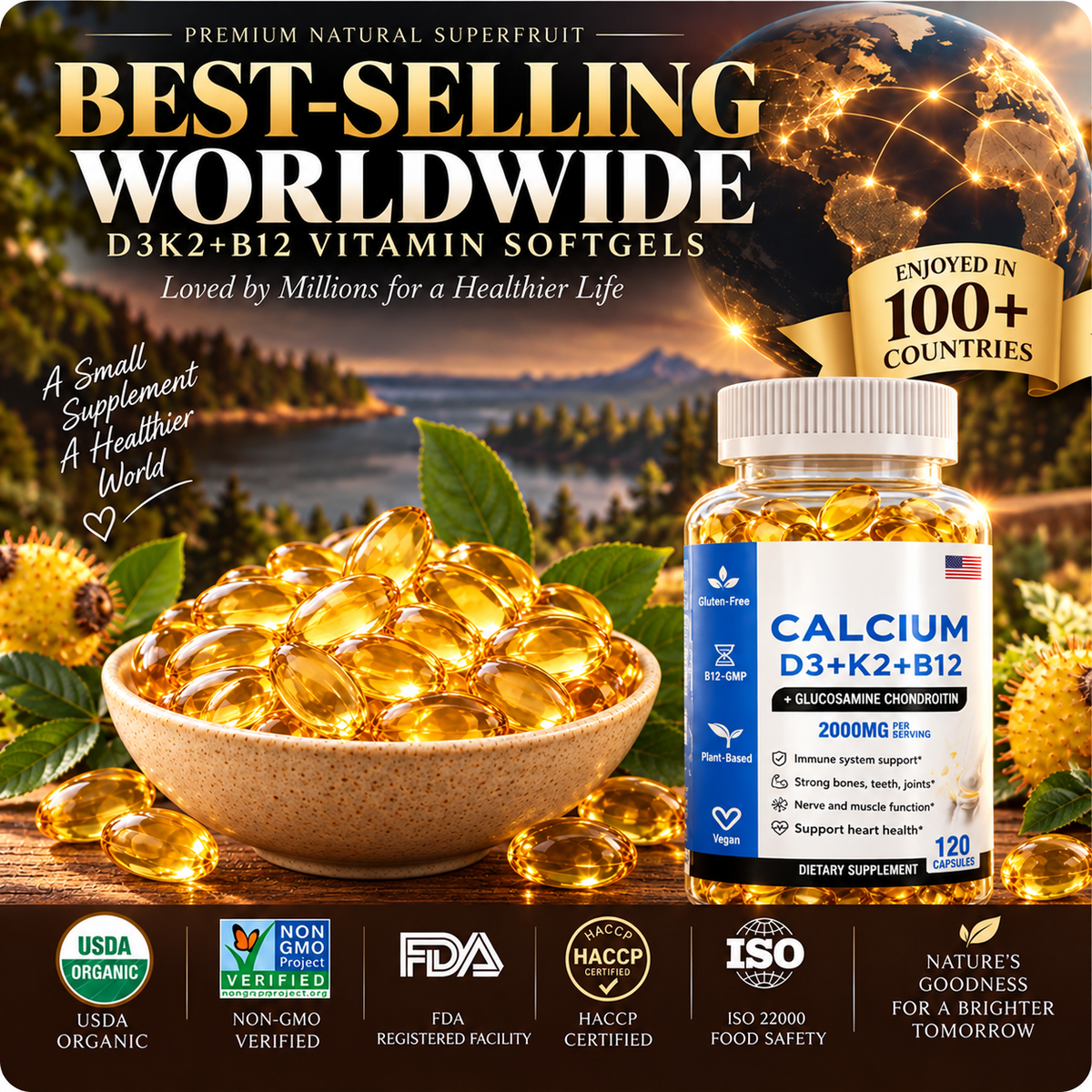 💪✅Calcium and vitamin D3+K2+B12 health supplements,Support bone and joint healt-ABB8