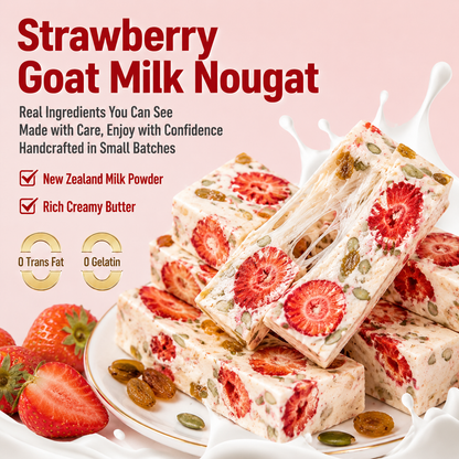 🍓🥛Irresistibly Chewy Strawberry Goat Milk Nougat🍓🍒— Creamy, Fruity & Deliciously Stretchy-ABB8