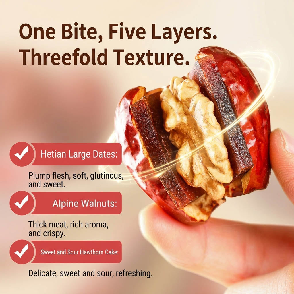 🥝Say goodbye to high-calorie guilt! 🌱🌽 Satisfy your taste buds with our fiber-rich Jujube with Hawthorn and Walnut Hug Dried Fruit!-XA