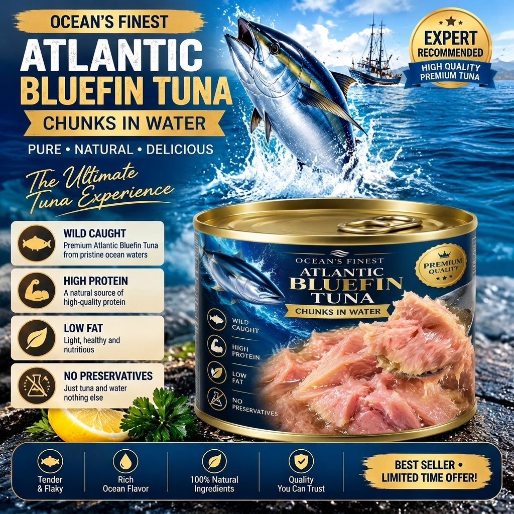 🔥🐠Premium Wild-Caught Atlantic Bluefin Tuna – ✅🐟In Olive Oil, Dolphin-Safe🐬, No Can Opener Needed-ABB8