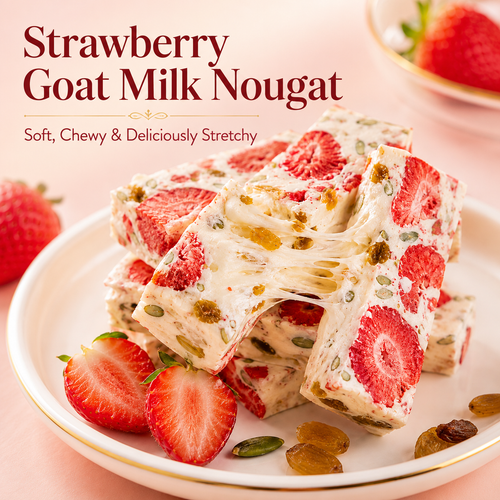 🍓🥛Irresistibly Chewy Strawberry Goat Milk Nougat🍓🍒— Creamy, Fruity & Deliciously Stretchy-ABB8